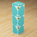 Keep 'Em Coming Martini Wine Box<br><div class="desc">This Keep 'Em Coming Martini Wine Box features a turquoise background and the tiled image of a white silhouette of a martini glass. Inside each glass is a glorious green olive with an orange pimento. This is a fun box for everyone who wishes they were a character in a classic...</div>