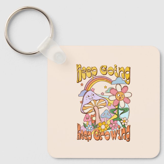 Keep Going, Keep Growing - Mushroom & Flower Keychain (Front)