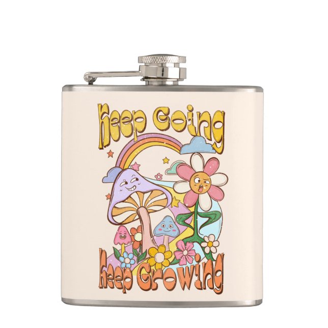Keep Going, Keep Growing – Mushrooms & Flowers Flask (Front)
