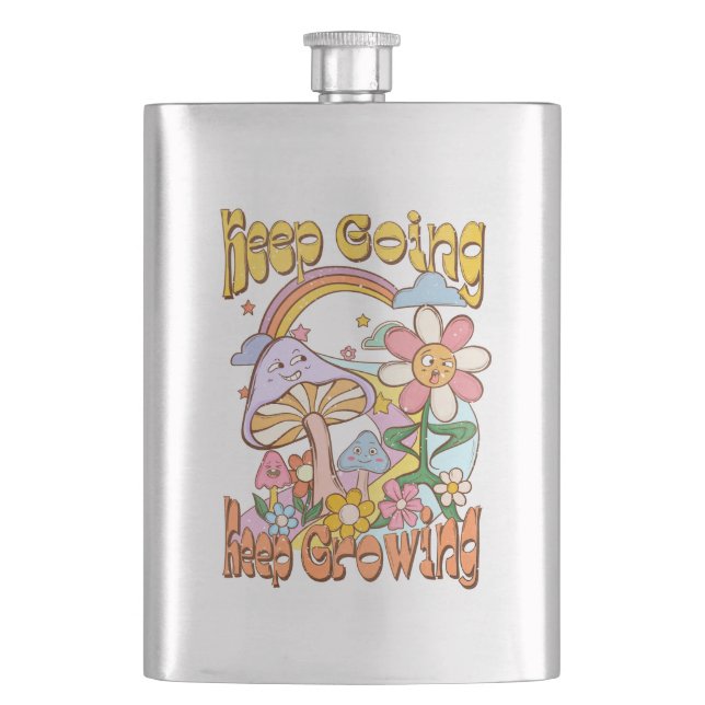 Keep Going, Keep Growing – Mushrooms & Flowers Flask (Front)