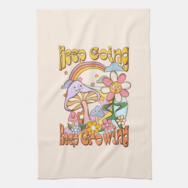 Keep Going, Keep Growing – Mushrooms & Flowers Kitchen Towel (Vertical)