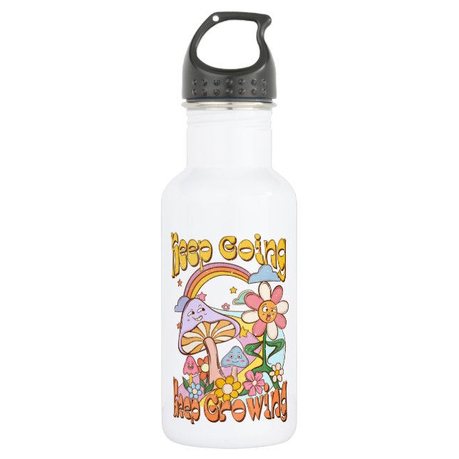 Keep Going, Keep Growing – Mushrooms & Flowers Stainless Steel Water Bottle (Front)