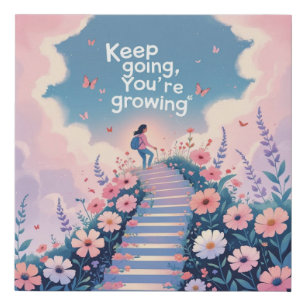 Keep Going You're Growing Motivational Floral Art Faux Canvas Print