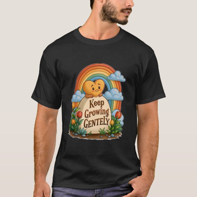 Keep Growing Gentely Cute Heart And Rainbow T-Shirt (Front)