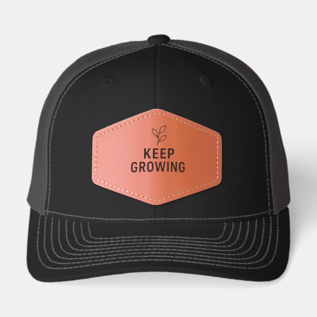 Keep Growing | Inspirational Minimalist Quote Leather Patch Hat (Front)