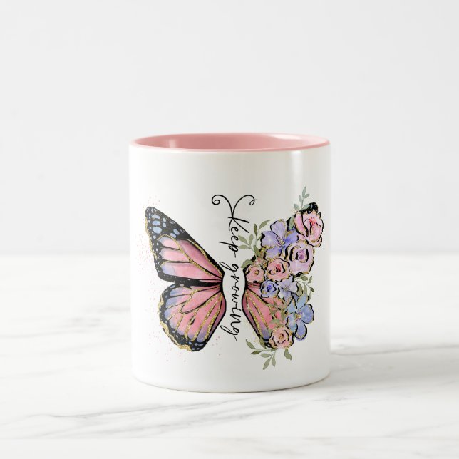 Keep Growing Wildflower Quote  Two-Tone Coffee Mug (Center)
