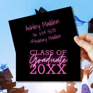 Keep In Touch - Networking Neon Pink Graduate Business Card