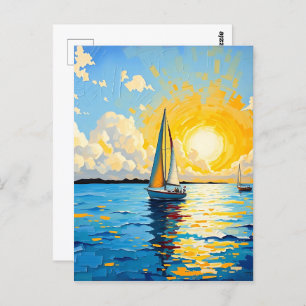 Keep in Touch Sailboat at Sunset Postcard