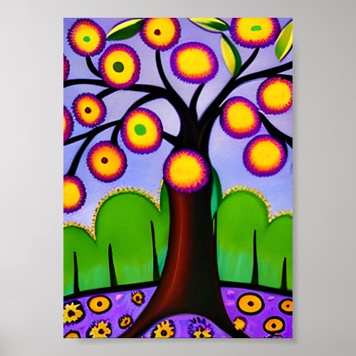 Keep in Touch  Whimsical Folk Art Tree Poster