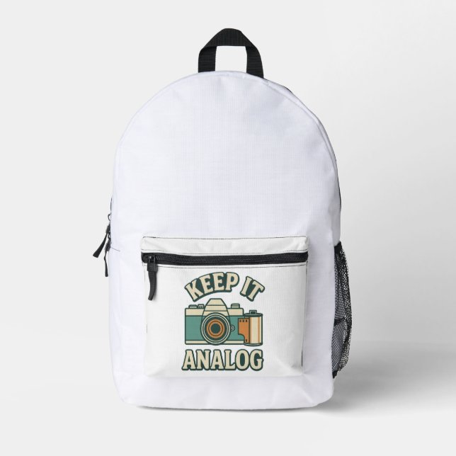 Keep it analog printed backpack (Front)