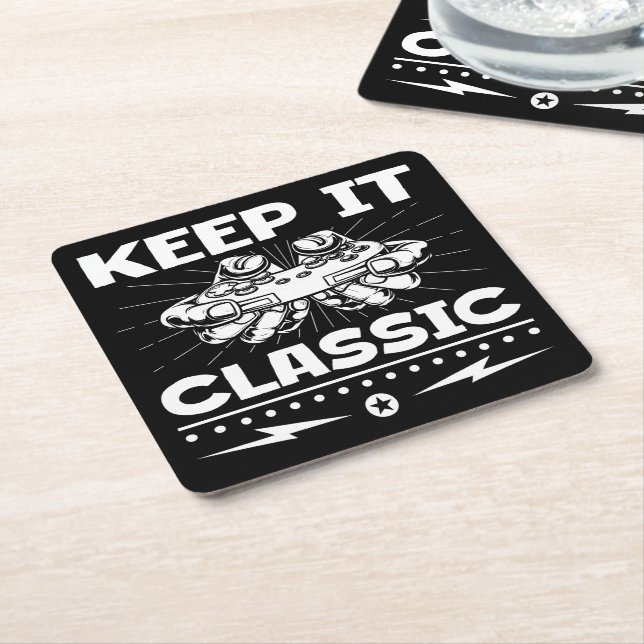 Keep It Classic Retro Gaming Controller Video Game Square Paper Coaster (Angled)