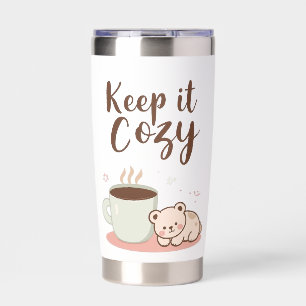 "Keep it Cozy" with Sleepy Bear and Coffee Insulated Tumbler