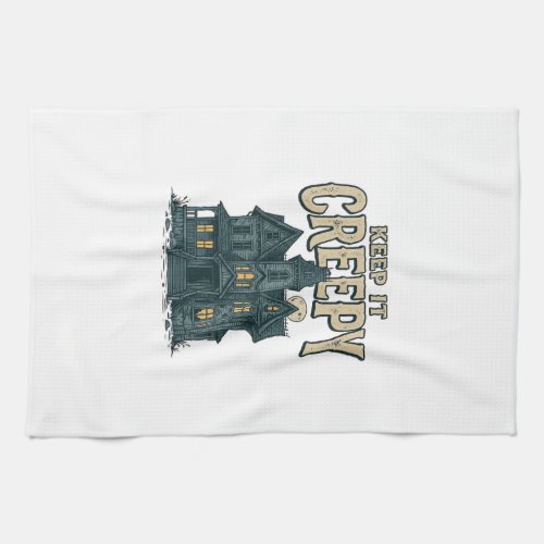 Keep It Creepy Vintage Haunted House Halloween Des Kitchen Towel