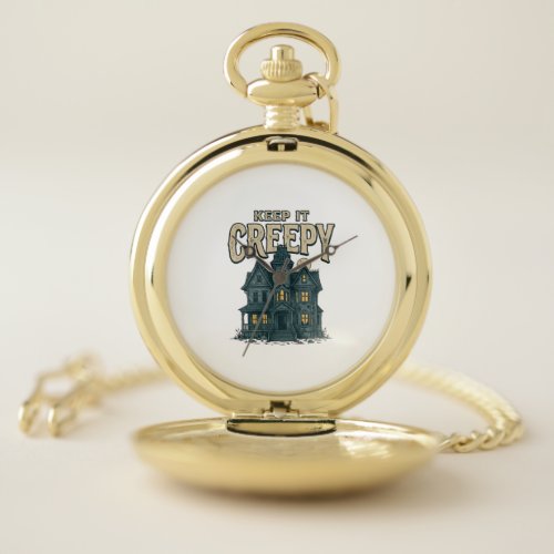 Keep It Creepy Vintage Haunted House Halloween Des Pocket Watch