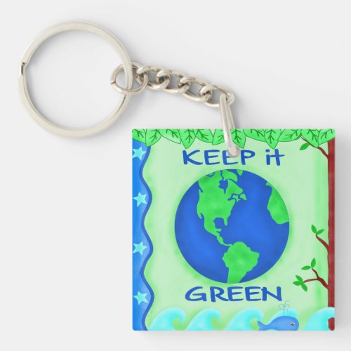 Keep It Green Environmental Square Keychain
