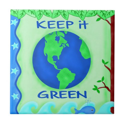 Keep It Green Save Earth Environment Art Ceramic Tile