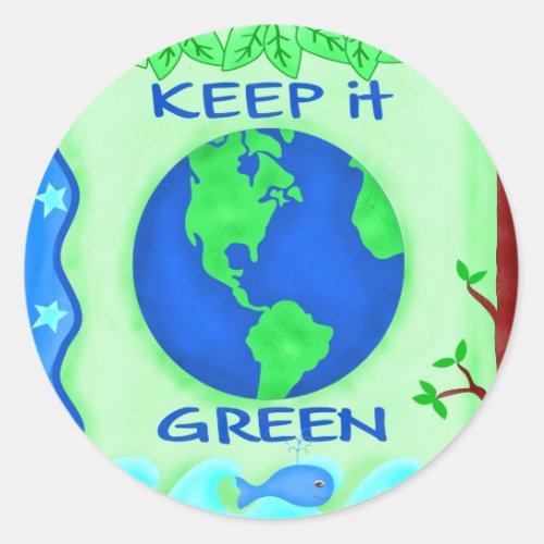 Keep It Green Save Earth Environment Art Classic Round Sticker