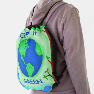 Keep It Green Save Earth Environment Art Drawstring Bag