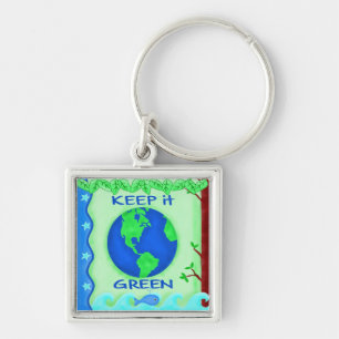 Keep It Green Save Earth Environment Art Keychain