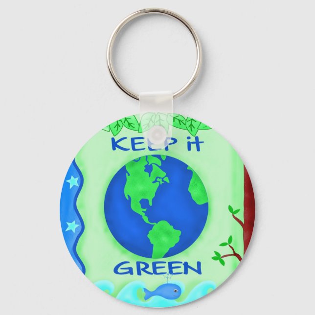 Keep It Green Save Earth Environment Art Keychain (Front)
