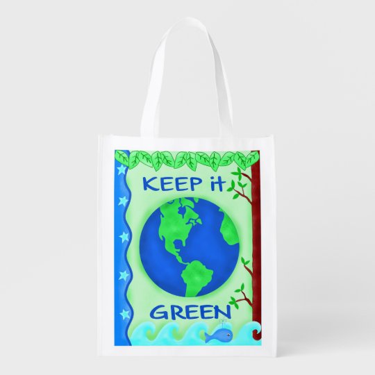 Keep It Green Save Earth Environment Art Reusable Grocery Bag