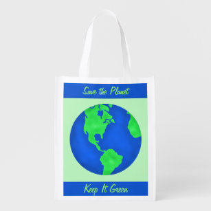 Keep It Green Save Planet Environment Art Custom Reusable Grocery Bag