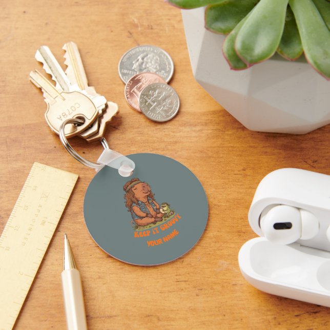 Keep It Groovy Capybara Cute Retro Custom Keychain (Desk)