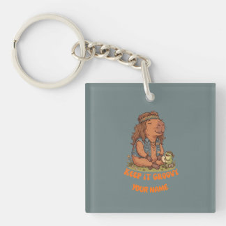 Keep It Groovy Capybara Cute Retro Custom Keychain