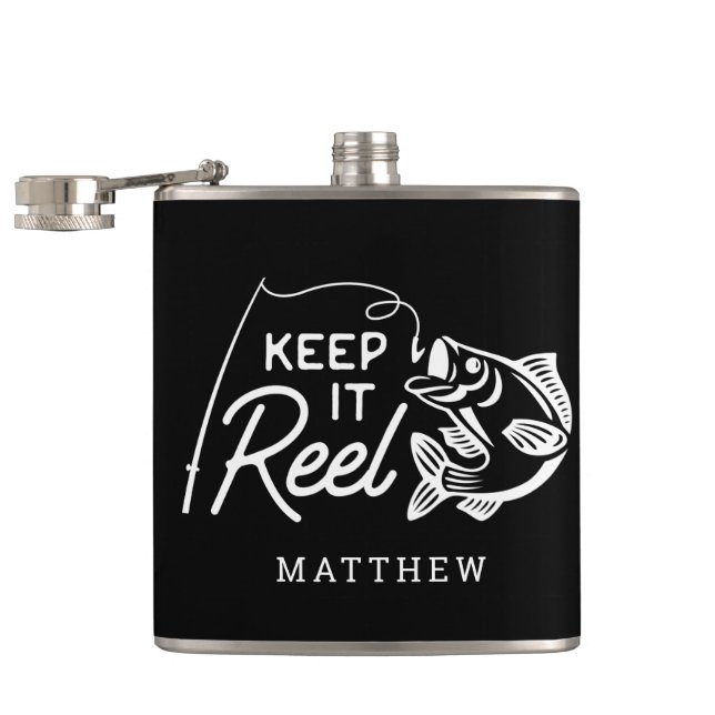 Keep It Reel Fisher Father's Day Custom Name   Flask (Opened)