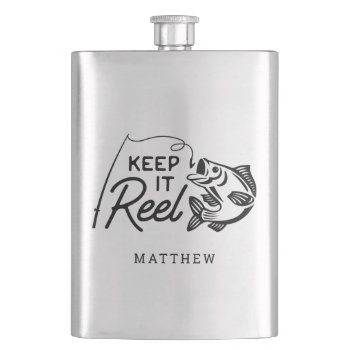 Keep It Reel Fisher Father's Day Custom Name Flask by splendidsummer at Zazzle