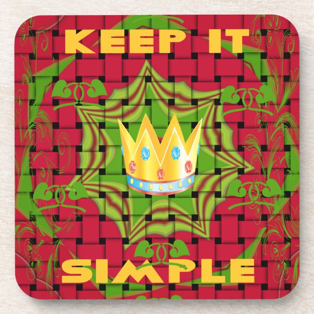 Keep It Simple: Bold Golden Red Woven Floral print Beverage Coaster (Front)