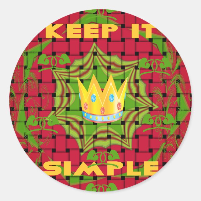 Keep It Simple: Bold Golden Red Woven Floral print Classic Round Sticker (Front)