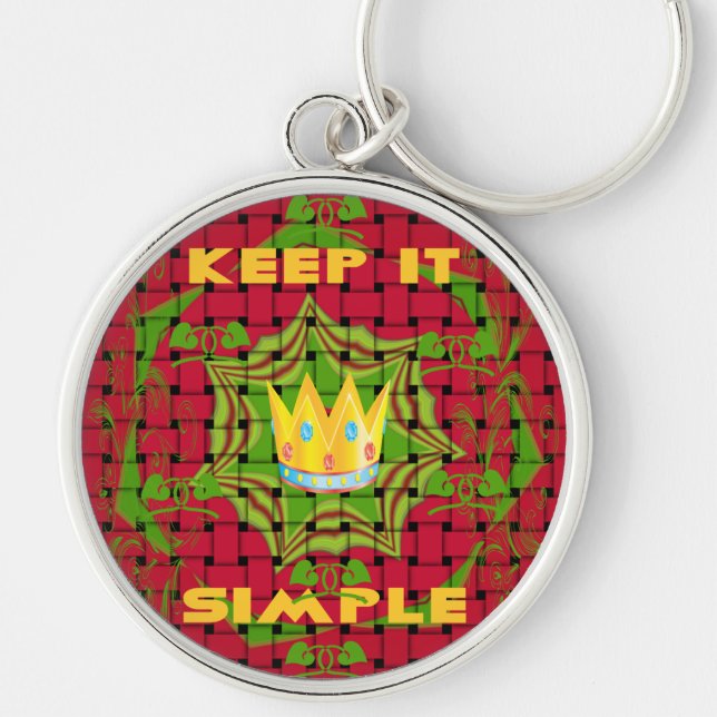 Keep It Simple: Bold Golden Red Woven Floral print Keychain (Front)