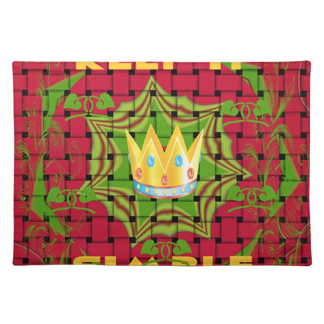 Keep It Simple: Bold Golden Red Woven Floral print Placemat (Front)