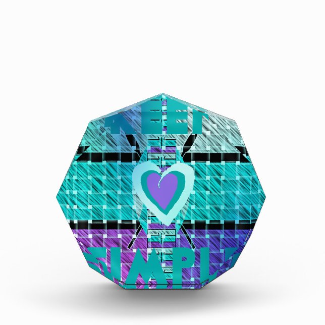 Keep It Simple: Cyan Heart & Clarity Pattern Art Acrylic Award (Front)
