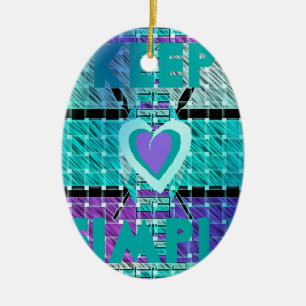 Keep It Simple: Cyan Heart & Clarity Pattern Art Ceramic Ornament