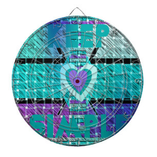 Keep It Simple: Cyan Heart & Clarity Pattern Art Dartboard