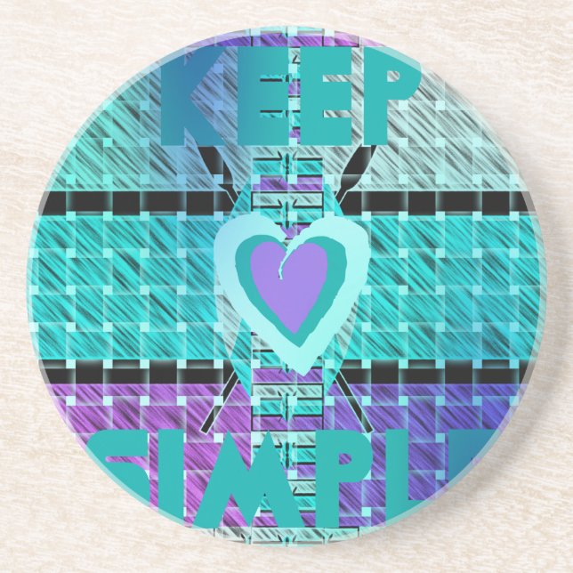 Keep It Simple: Cyan Heart & Clarity Pattern Art Drink Coaster (Front)