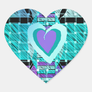 Keep It Simple: Cyan Heart & Clarity Pattern Art Heart Sticker