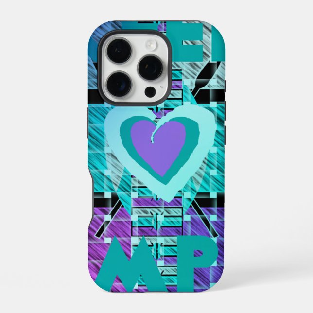 Keep It Simple: Cyan Heart & Clarity Pattern Art Iphone Case (Back)