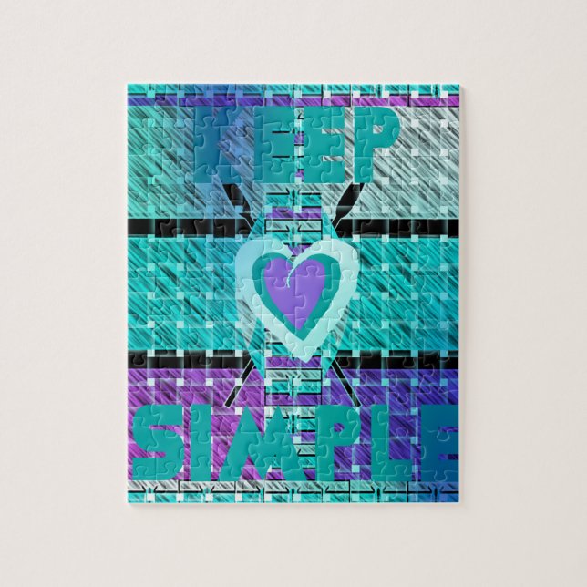Keep It Simple: Cyan Heart & Clarity Pattern Art Jigsaw Puzzle (Vertical)