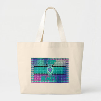 Keep It Simple: Cyan Heart & Clarity Pattern Art Large Tote Bag