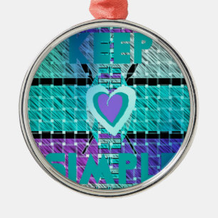 Keep It Simple: Cyan Heart & Clarity Pattern Art Metal Ornament