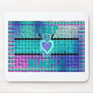 Keep It Simple: Cyan Heart & Clarity Pattern Art Mouse Pad