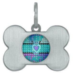 Keep It Simple: Cyan Heart & Clarity Pattern Art Pet Name Tag