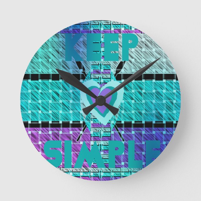 Keep It Simple: Cyan Heart & Clarity Pattern Art Round Clock (Front)
