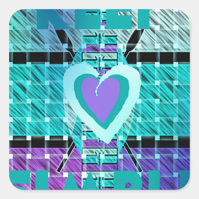 Keep It Simple: Cyan Heart & Clarity Pattern Art Square Sticker (Front)