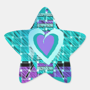 Keep It Simple: Cyan Heart & Clarity Pattern Art Star Sticker