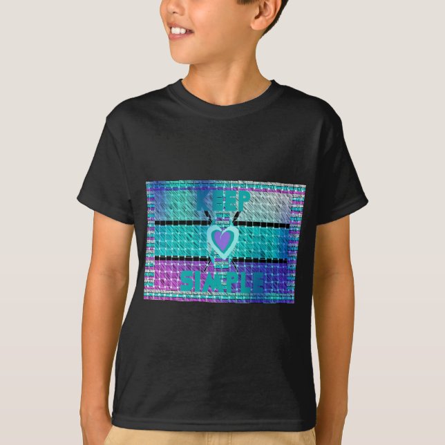Keep It Simple: Cyan Heart & Clarity Pattern Art T-Shirt (Front)