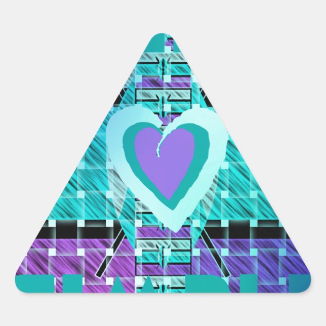 Keep It Simple: Cyan Heart & Clarity Pattern Art Triangle Sticker (Front)